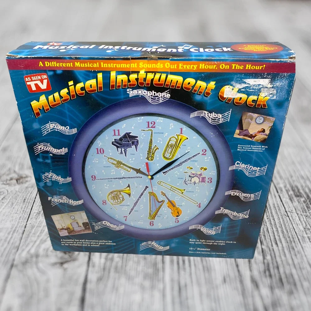 Vintage 1999 Musical Instrument Wall Clock As Seen On TV Tested Works w/ Box